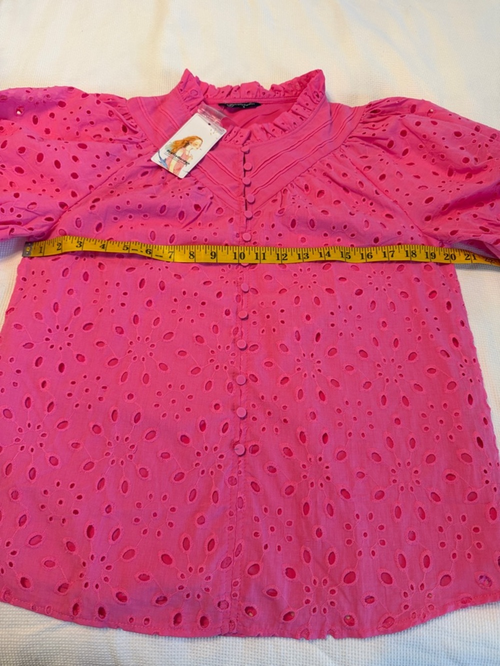 Pretty Garden Bright Pink Eyelet Puff-Sleeve Women’s Top Size Small NWT - Picture 6 of 13